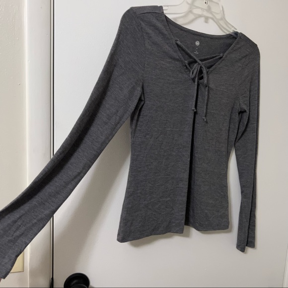 Gray Lace Up Long Sleeve Top small - Picture 2 of 5